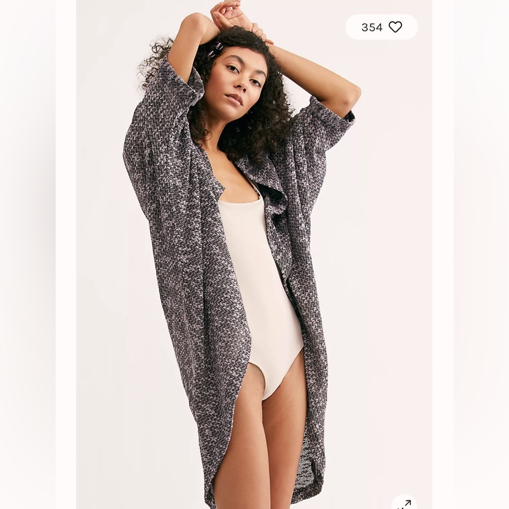 Free People Marled Black and White Open Knit Cardigan